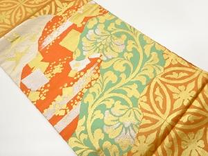 七宝に鳥・色紙散らし・花唐草模様織出し袋帯